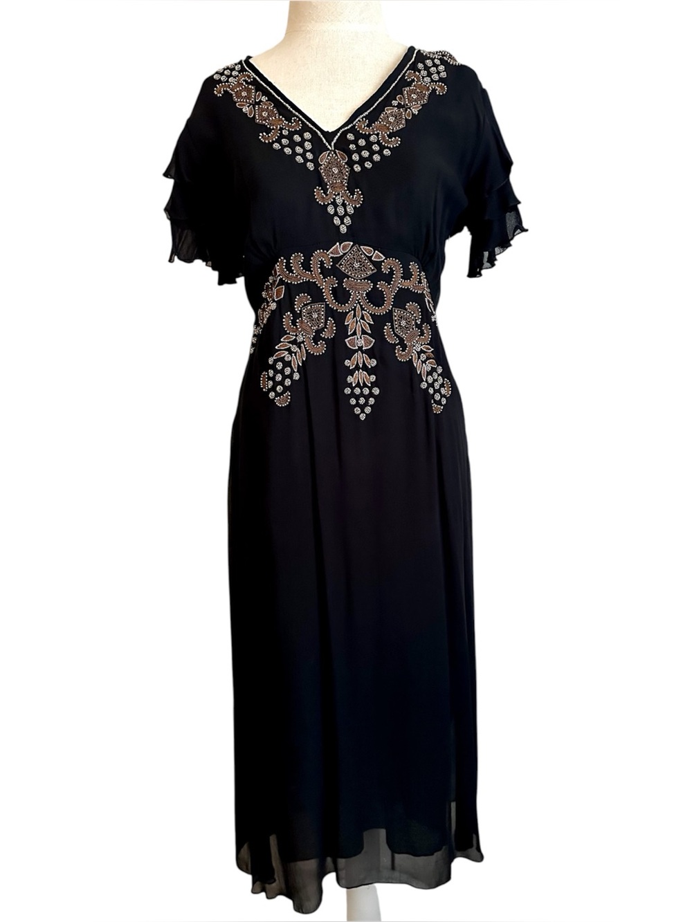 Whimsygoth 90s Black Rayon Beaded Papillion Los Angeles Dress Small